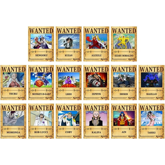 16pcs New Edition One Piece Pirates Wanted Posters,The Navy Crew,Luffy Zoro Jinbe Posters,28.5cm×19.5cm