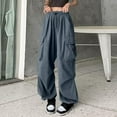 thumbnail image 2 of Women's Pants Fashion Casual Pants For Women Cargo Trousers Baggy Wide Leg With Elastic Oversized Vintage 90s Track Parachute Trousers Sweatp, 2 of 7