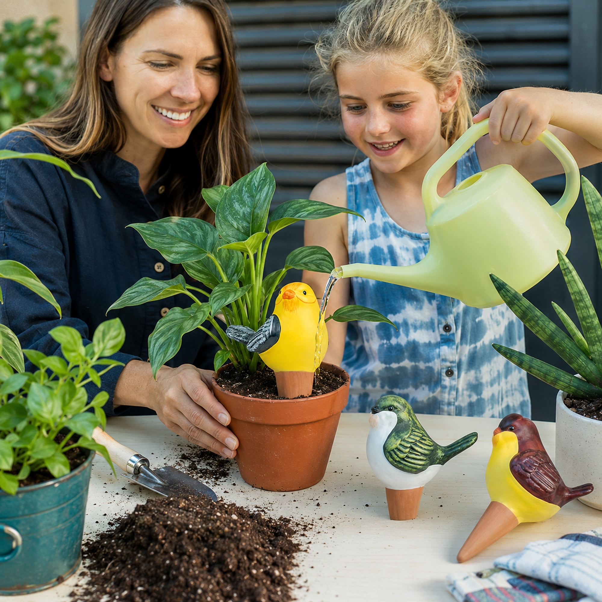 Bird Self-Watering Spikes, Decorative Ceramic Plant Waterers for Indoor and Outdoor Pots, 4-Piece Set