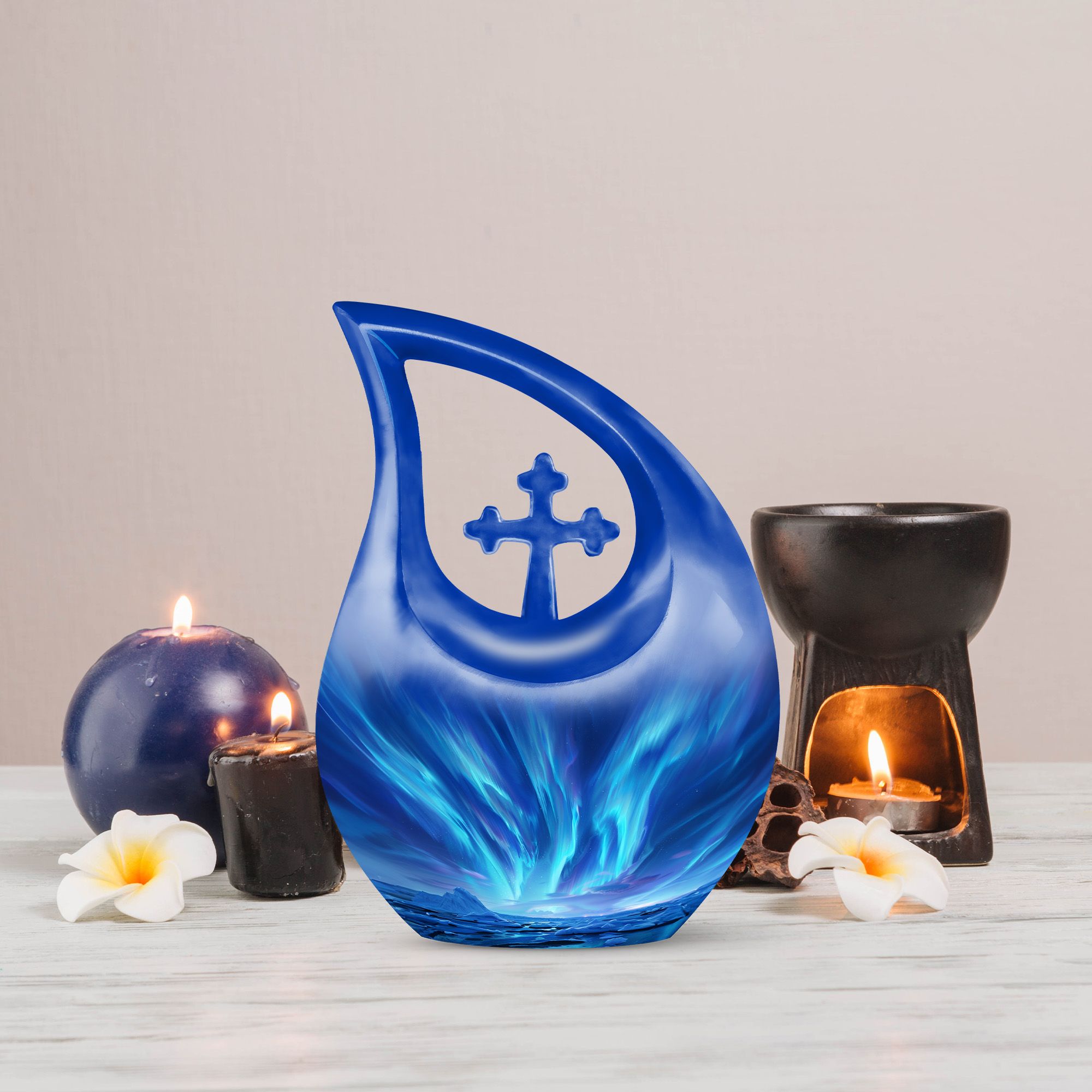 MUKTIVE Aurora Cremation Funeral Urns for Ashes Adult Men & Women - Blue Memorial Burial Urns for Human Ashes Adult Father - Decorative 10 Inch Large Urn for Human