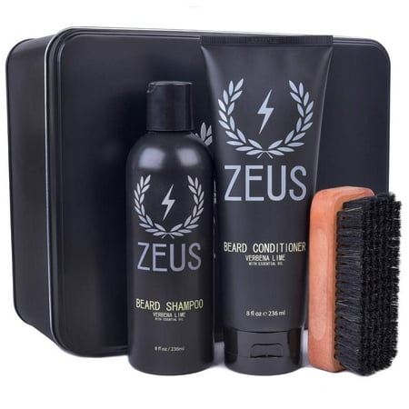 Zeus Basic Beard and Mustache Grooming Kit for Men - Beard Care Starter Kit to Help with Itching and Dry Skin (Verbena