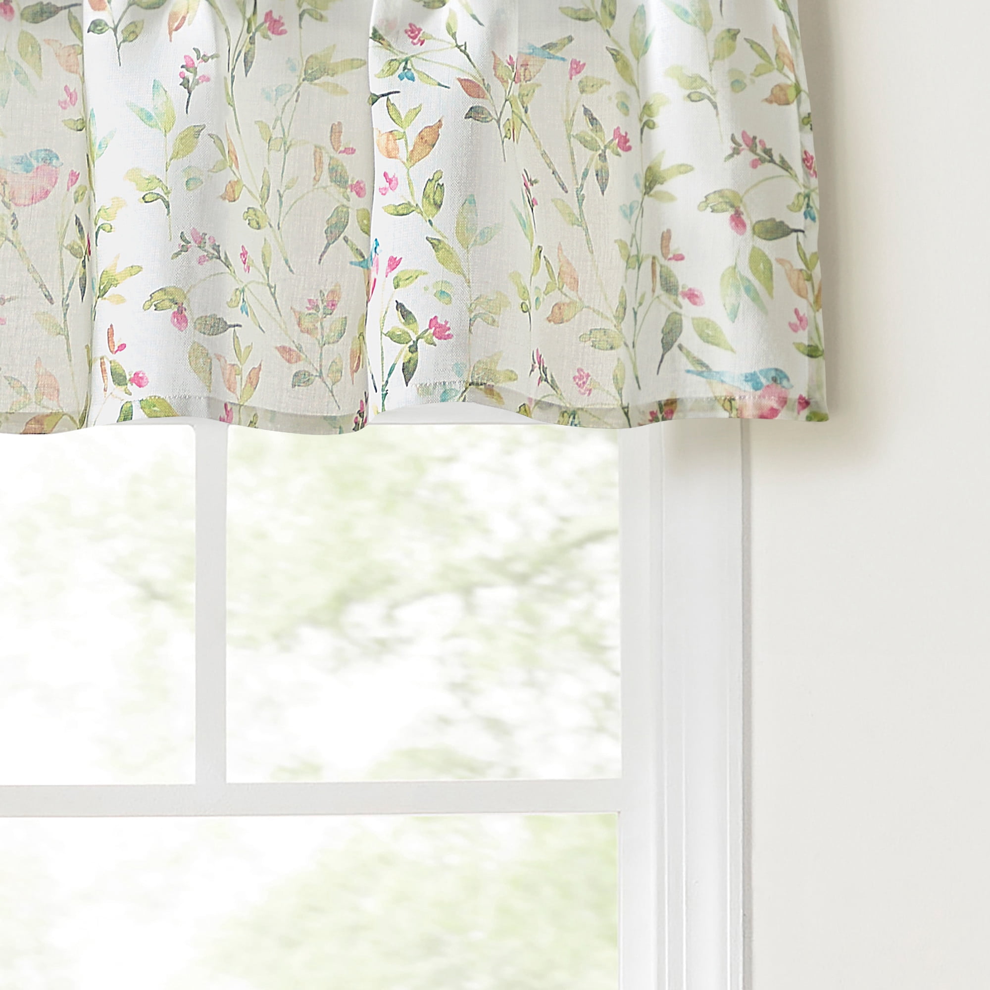 Martha Stewart Kensington Garden Print Tailored Valance Pink, Pole Top, Sheer, Indoor, Adult, 1 Piece, 56 x 14