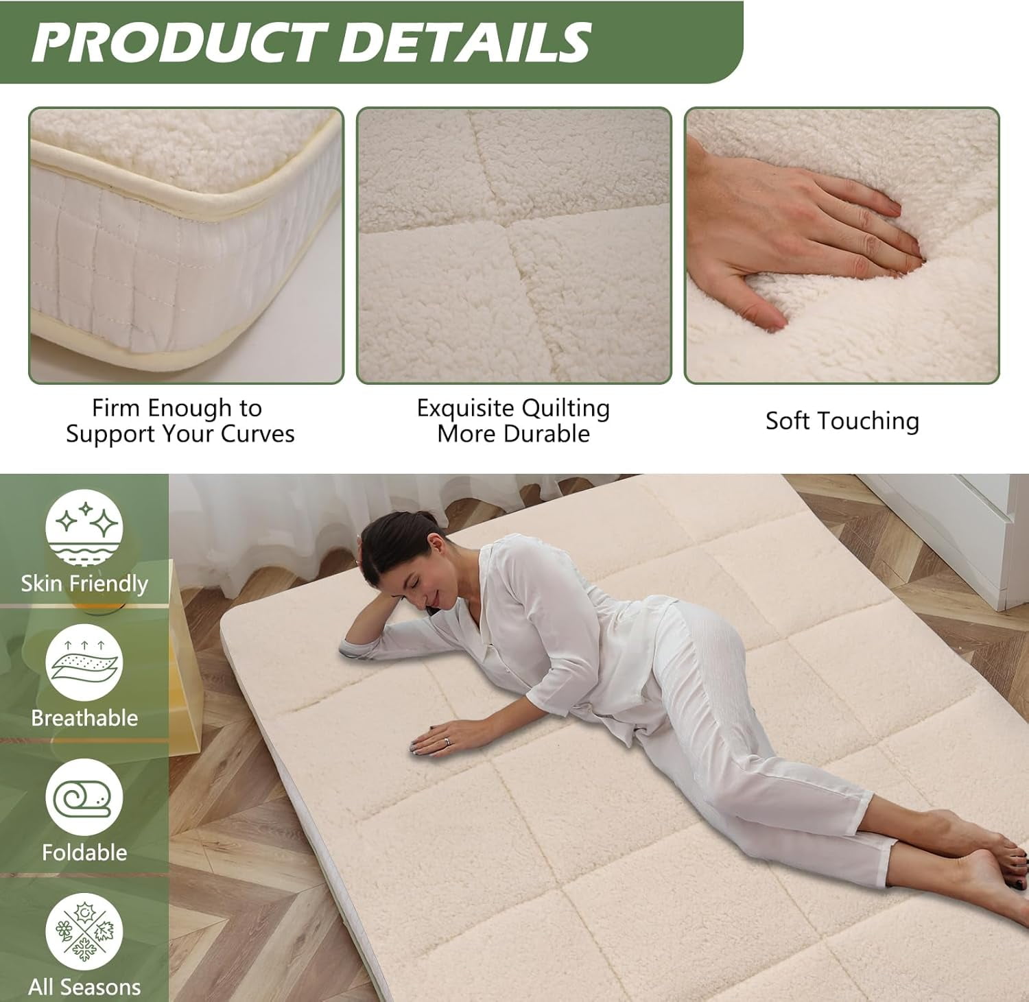 ABORON Extra Plush Futon Mattress Full Size 4" Thick Japanese Floor Mattress Folding Guest Mattress Protable Roll up Mattress Soft Memory Foam Tatami Mat Sleeping Pad for Bedroom Camping Tent