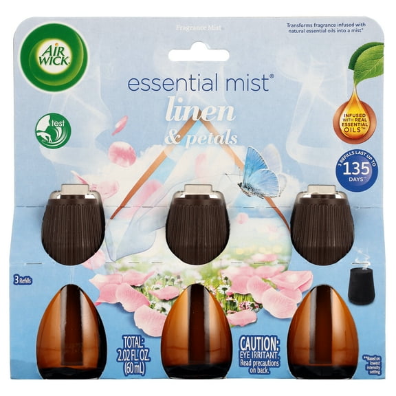 Air Wick Essential Mist Scented Oil Air Freshener Diffuser Refills, Linen and Petals, 3 Count