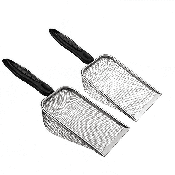 2 Pcs Stainless Steel Mesh Cat Litter Scoop Set – Ergonomic Grip & Efficient Sifting for Clumping Litter Clean-Up (2mm and 5mm Fine Mesh)