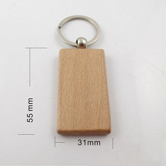 Undyed Wooden Keychains with Zinc Alloy Split Key Rings Rectangle BurlyWood 9.1cm