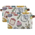 thumbnail image 2 of GZHJMY 2 Pack Collapsible Organizer Storage Bins with Cooking Utensils Dishes and Food Cute Print, 14.2"x10.2" Rectangular Fabric Basket with Sturdy Leather Handles for Home/Office/Bathroom Decor, 2 of 7