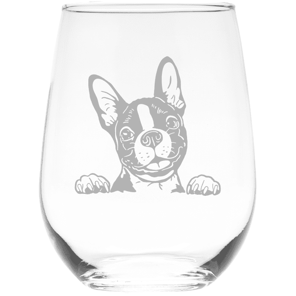 C&M Personal Gifts Boston Terrier Dog 17 oz. Stemless Wine Glass