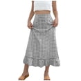 thumbnail image 2 of YHAJDS Womens Summer Skirt Plaid Casual Elastic Waist Midi Length Skirt For Summer, 2 of 5