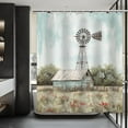 thumbnail image 4 of Farmhouse Shower Curtain, Rustic Shower Curtain, Retro Windmill Farm Western Barn Shower Curtain Set Waterproof Bath Curtain Bathroom Decor with 12 Hooks, 72x72 inches, 4 of 6