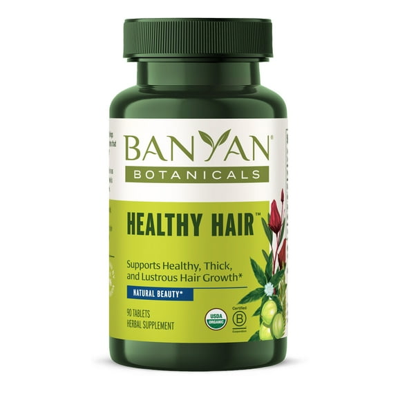 Banyan Botanicals Healthy Hair Tablets – Organic Hair Supplement with Amla & Bhringaraj – Ayurvedic Hair Care for Healthy, Thick & Lustrous Hair* – 90 Tablets – Non GMO Sustainably Sourced Vegan