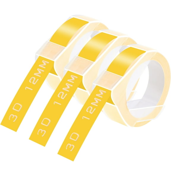 GREENCYCLE 3PK Compatible for Dymo 3D Plastic Embossing Labels 521208 White on Yellow Label Tape 12mm 1/2'' x 3m 9.8' Use in Organizer Xpress, Office Matte II, Magazine Maker, Motex Label Maker