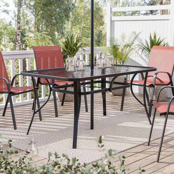 Furniture of America Patio 59'' Metal Water Resistant Outdoor Dining Table, Black