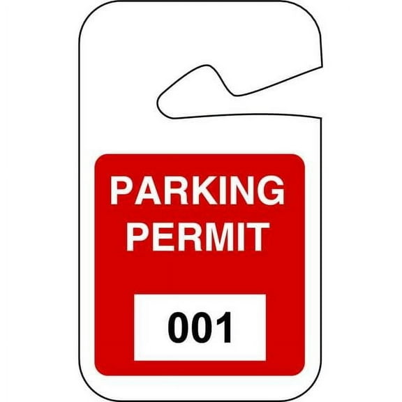 Brady Parking Permits, Rearview, 001-100, Wht/Red 95202
