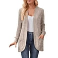 thumbnail image 1 of GPOECD Women Fall Solid Color Open Front Cardigan Lightweight Long Sleeve Pure Color Slim Fit Cardigan Outerwear with Pockets D-Khaki,XL, 1 of 9