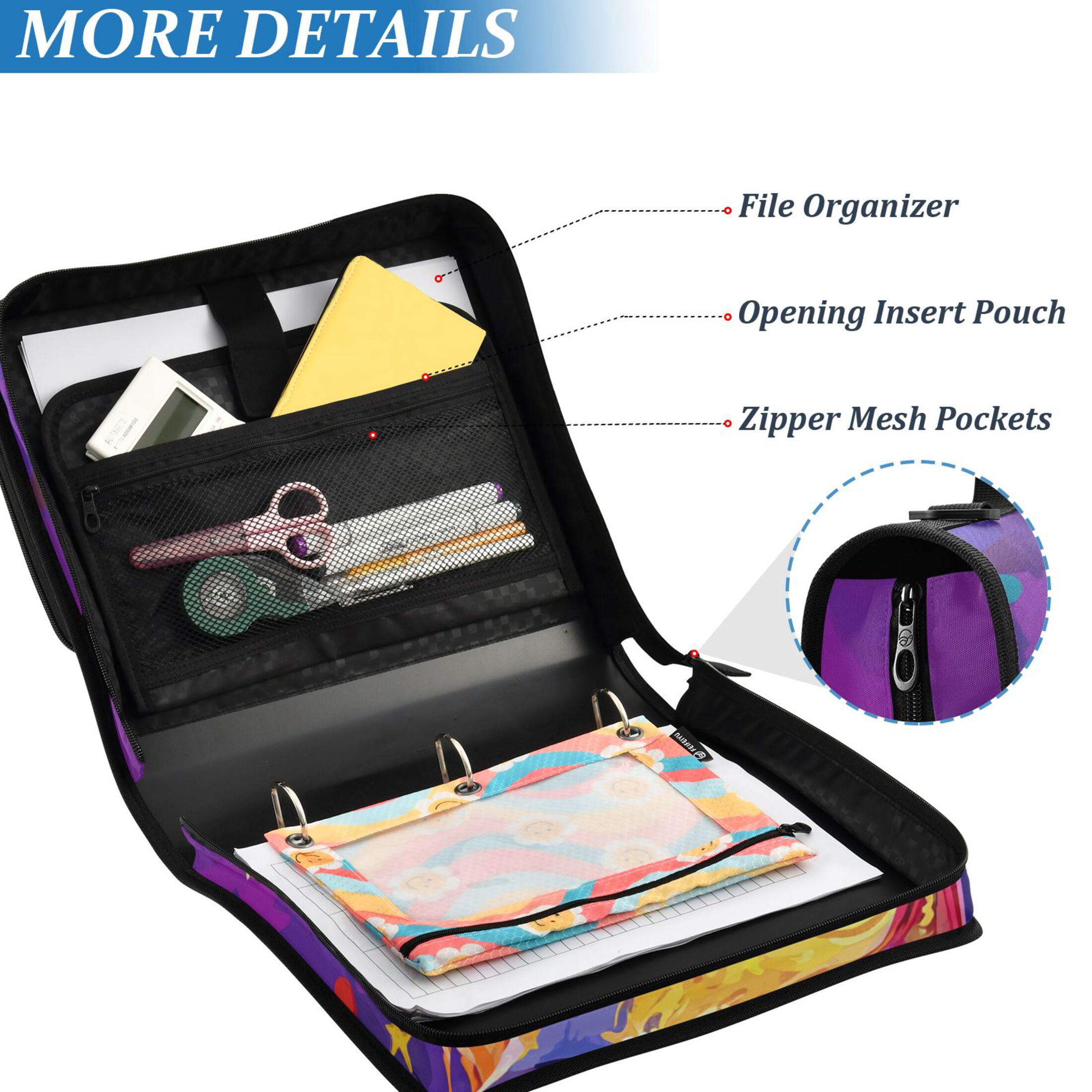 3 Ring Zipper Binder with Shoulder Strap Waterproof Trapper Keeper 2 Inch D-Ring 500 Sheets Capacity Cute Deer and Star