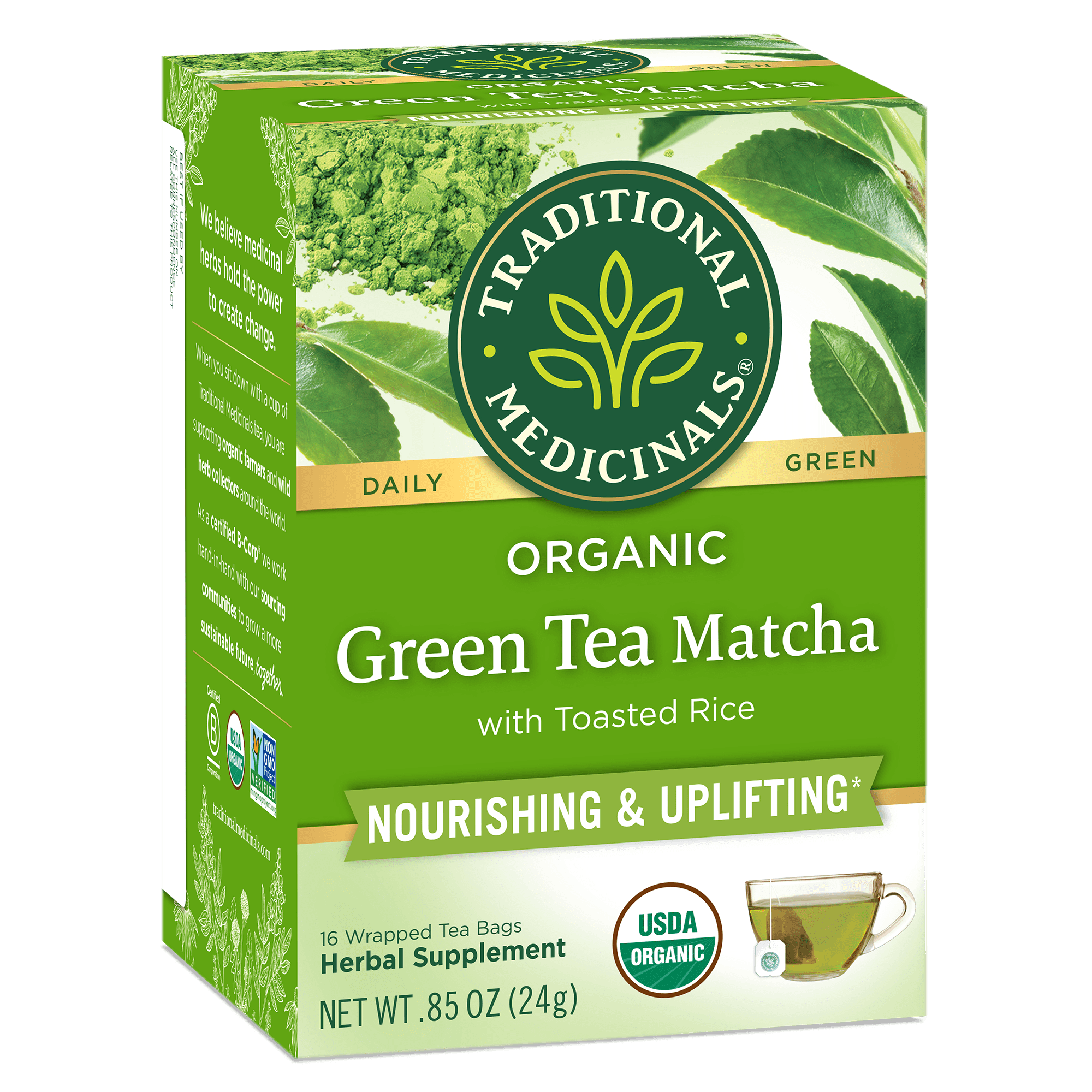 (6 pack) Traditional Medicinals, Organic Green Tea Matcha with Toasted Rice, Tea Bags, 16 Ct