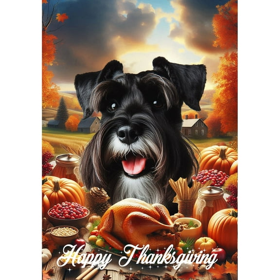 Schnauzer Black Uncropped - Best of Breed Thanksgiving Outdoor House Flag 28" x 40" Mailbox Flag Dog Flag