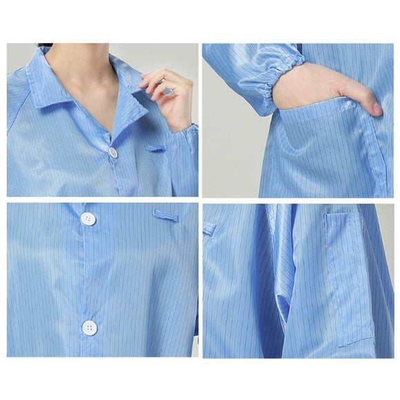 Unisex ESD-Safe Anti-Static Premium Lab Jacket Coat Lab Coat Clothing Blue XL