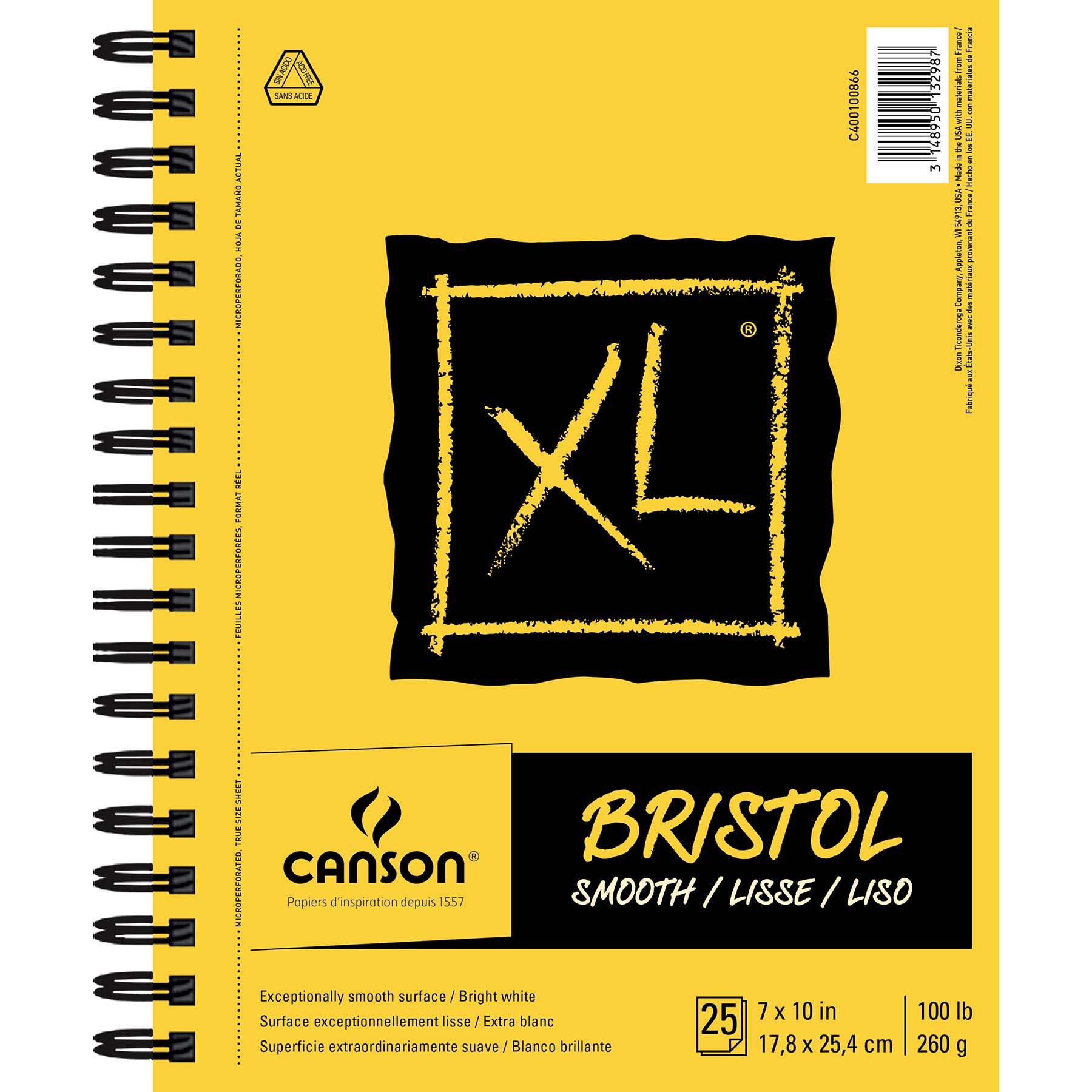 Canson XL Series Bristol Pad, Smooth Finish, Side Wire Binding, 25 Sheet, 7x10 inch, Pack of 2