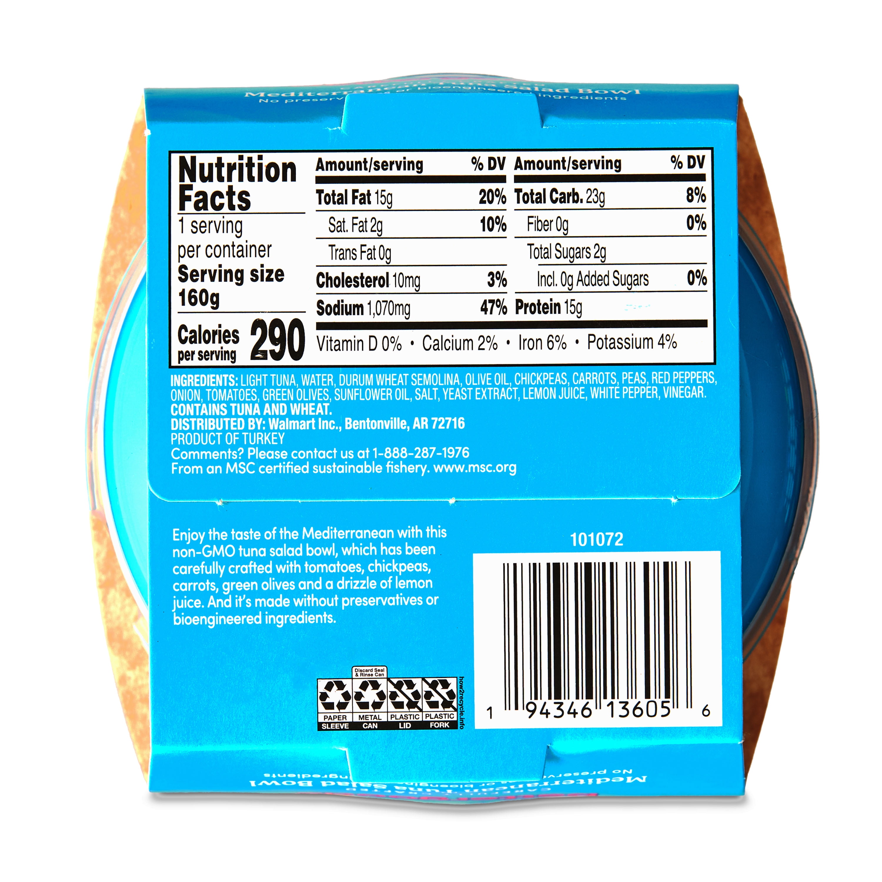 bettergoods Mediterranean Tuna Salad Bowl, MSC Certified, 5.64 oz