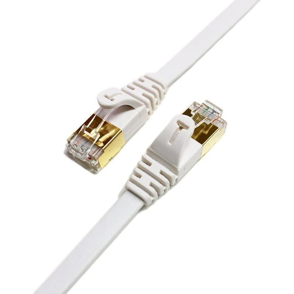 Tera Grand - 100FT - CAT7 10 Gigabit Ethernet Câble de Raccordement Ultra Plat pour Modem Routeur Réseau LAN, Plaqué Or Blindé