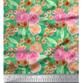 thumbnail image 1 of Soimoi Green Cotton Duck Fabric Leaves,Pink & Peach Flower Watercolor Print Fabric by Yard 56 Inch Wide, 1 of 1