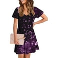 thumbnail image 7 of Uaswgudfs Women's Short Sleeve V-Neck Midi Dress​ - Summer Casual Floral Texture & Relaxed Fit, Smooth Fabric with Functional Pockets Purple M, 7 of 7