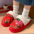 thumbnail image 2 of Red Ladies Fashionable Winter Soft Thick Bottom Big Flower Indoor Home Shoes With Warm Couple Mop And Cozy Comfort, 2 of 9
