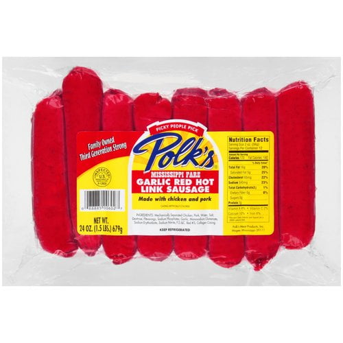 Polk's Meat Products Mississippi Garlic Red Hot Link Sausage, 24 oz