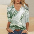 thumbnail image 2 of ShomPort Women's 3/4 Sleeve Summer Tops Fashion V-Neck Print T-Shirts Comfy Pullovers 2024, 2 of 5