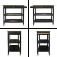 thumbnail image 4 of Kitchen Island Cart with Rubber Wood Counter Top, Kitchen Islan on Wheels with Drawer and 2 Open Shelves, 3 Tier Portable Rolling Kitchen Island with Two Lockable Wheels, Towel Rack, Black, 4 of 9