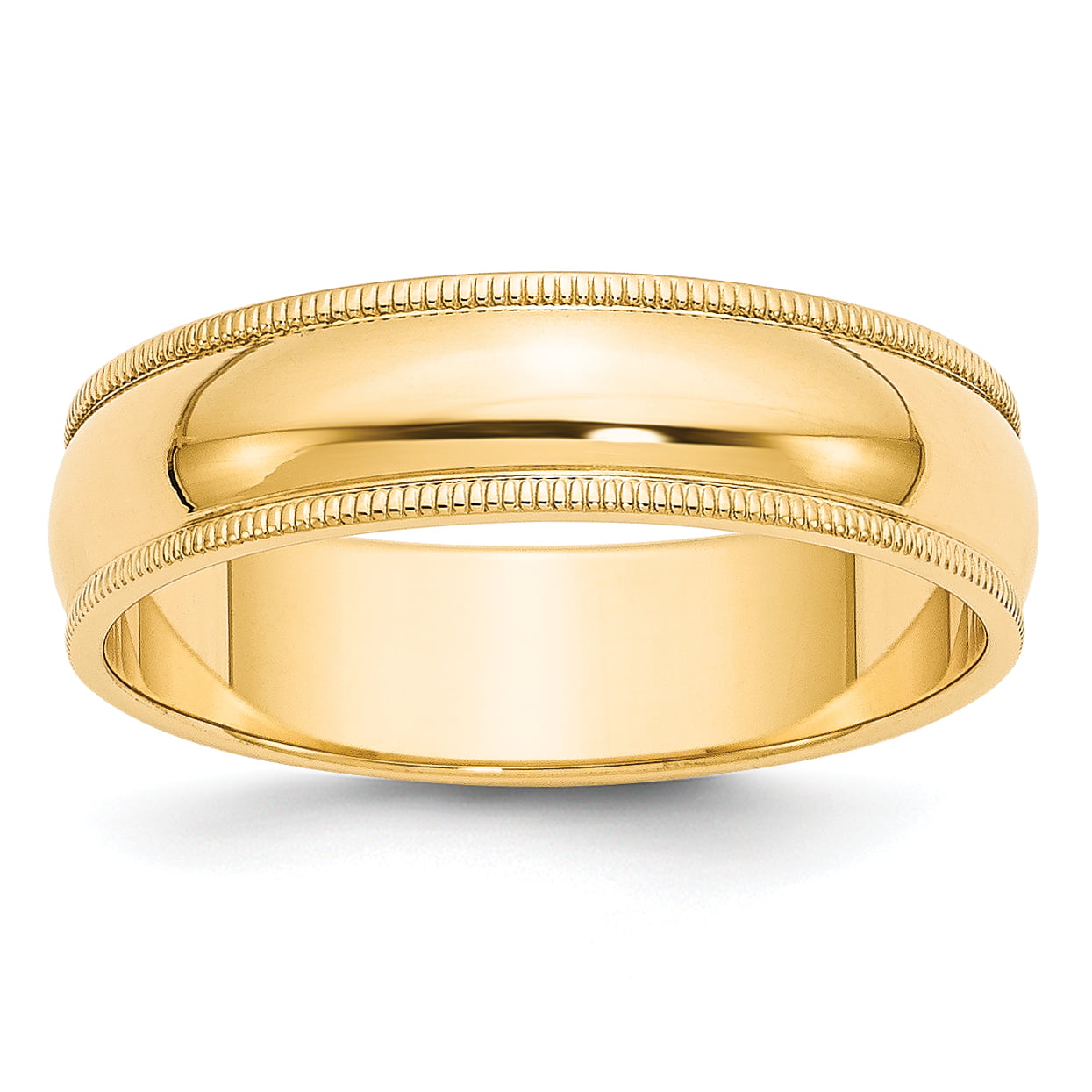 JewelryWeb - 14k Yellow Gold 6mm Engravable Milgrain Half-Round Wedding ...