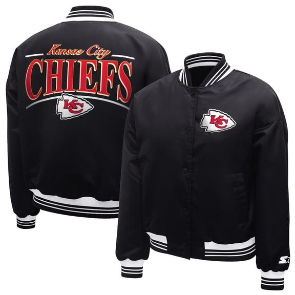 Women's Starter  Black Kansas City Chiefs Satin Full-Snap Varsity Jacket