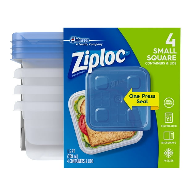 Ziploc Container with One Press Seal, Small Square, 4 ct