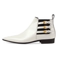 thumbnail image 2 of YDN Women Triple Straps Buckle Pointed Toe Flats Ankle Boots Elastic Pull On Low Heel Booties Formal Work Daily Shoes Size 7 White, 2 of 4