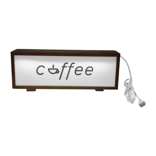 Marco de letrero de café con decoración de la estación de café ligera Lámpara de escritorio de marco de luz de madera creativa para el dormitorio de Marrón