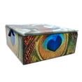thumbnail image 3 of Peacock Glass Keepsake Box, Velvet Lined Organizer Trinket Lidded Box, 4.75 Square Decorative Box, 3 of 9