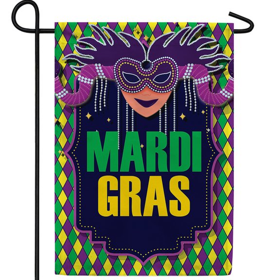 America Forever Flags Mardi Gras Beaded Mask,Garden Flag,Masquerade Masks Fleur De Lis Carnival 12.5 x 18 Inch Double Sided Seasonal Yard Outdoor Holiday Decorative Flag