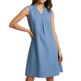 thumbnail image 2 of Summer Dresses for Women 2026 Women's Shift Midi Dress Notch Split V Neck Sleeveless Washed Chambray Denim Casual Office Dress with Side Pockets for Daily Brunch Wear, 2 of 7