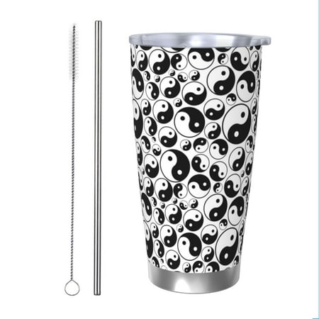 

Cauagu Yin And Yang Pattern 20oz Tumbler Stainless Steel Vacuum Insulated Tumbler with Lid Insulated Coffee Mug Thermal Cup with Splash Proof Sliding Lid-Straw Two-piece Set