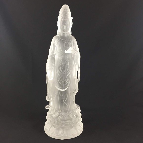 Amore Jewell Guanyin Statue (Guan Yin - Guan-Yin) in White Color ~ Jin Pin Guanyin, Liuli Crystal Glass, Colored Glaze Crystal