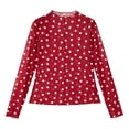 thumbnail image 4 of GZWYHT Women's Sheer Mesh Tops Polka Dot Print Long Sleeve Shirts Blouses Slim Fit T Shirts See Through Blouse Red L, 4 of 7