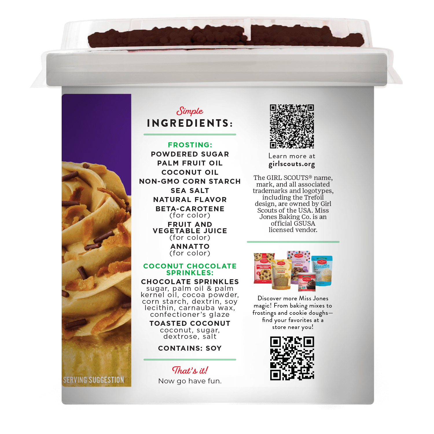 Miss Jones Baking Co. Girl Scouts Salted Caramel Frosting with Chocolate Sprinkles