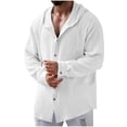 thumbnail image 2 of Wovilon Summer Casual Relaxed Fit Hooded Button Down Shirt for Men, Lightweight Textured Long Sleeve Top with Drawstring Hood, Versatile Vacation Outdoor Outfit, 2 of 7