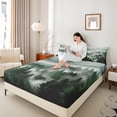 thumbnail image 4 of jejeloiu Retro Natural Landscape Twin Sheet Sets,Jungle Mountain Range Twin Fitted Sheet,Green Black Flat Sheet For Kids,Breathable Home Decor,3-Piece, 4 of 7