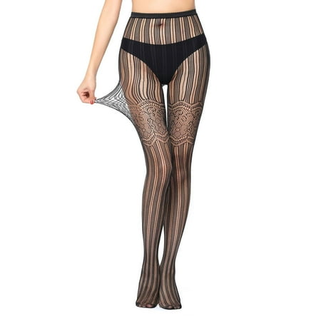 

Womens Lingerie Ladies Fashion Hollow Out Heart Print Base Pantyhose Fishnet Women s Bottoming Fishnet Socks Black E