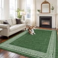 thumbnail image 3 of Area Rug 60×96in, Green White Geometric Texture Floor Carpet Living Room Rug, Farmhouse Ethnic Linen Style Non-Slip Welcome Mat Indoor Rugs for Bedroom Dining Room, 3 of 9