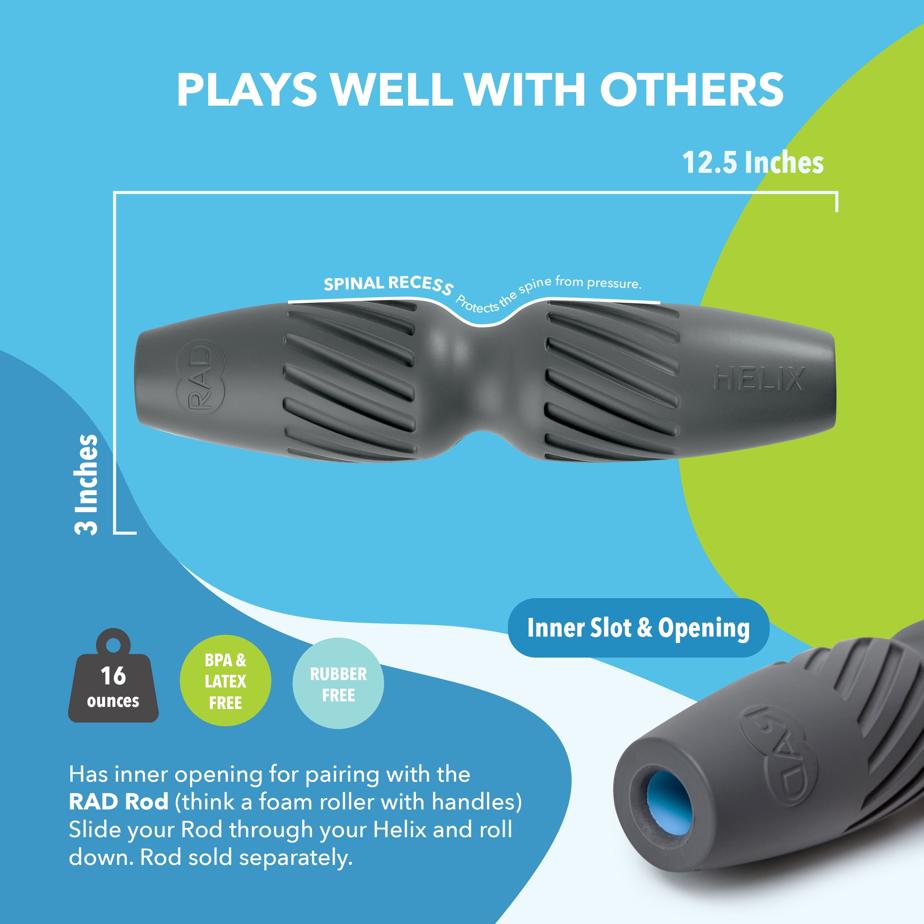 RAD Helix – Compact High-Density Exercise Foam Roller – Deep Tissue Myofascial Release for Back, Quads, Hamstrings – Muscle Recovery Tool
