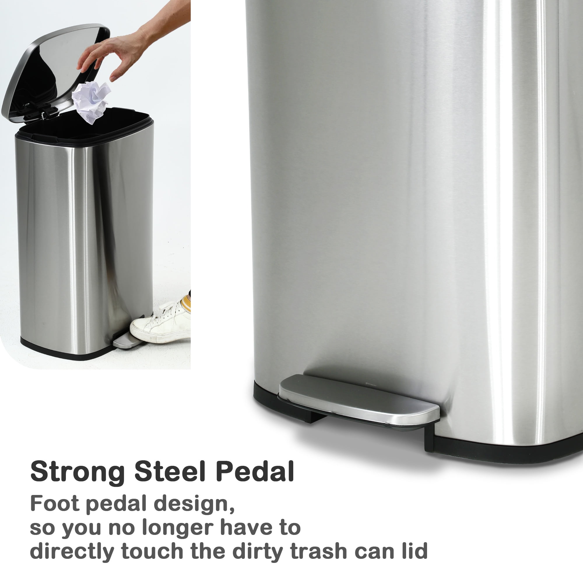 YRLLENSDAN 13 Gallon Trash Cans for Kitchen, Small Garbage Can with Lid Step on Stainless Steel Wastebasket for Bathroom Dustbin with Foot Pedal for Bedroom Office